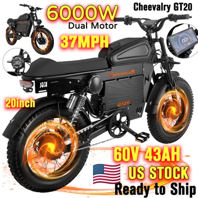 Motocicleta eléctrica 6000W CHEEVALRY GT20 60V 43AH 20" neumático grueso bicicleta eléctrica 40MPH EE. UU. Foto 1 de 4