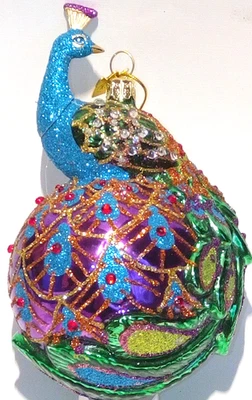 KURT S. ADLER " Pfau Weihnachts-Kugel aus Glas mit Strass 12 x 8 x 7 cm - Bild 1 von 2