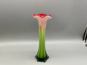 Mundgeblasene Jack in the Pulpit Vase 11,5 Zoll hoch, grün, weiß, rot, - Bild 1 von 7