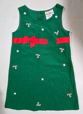 Rare Editions Girls Green Corduroy Christmas Dress Girls 6 Candy Cane Holiday - Image 1 of 4