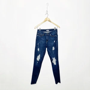 GOOD AMERICAN Good Legs High Rise Distressed Skinny Jeans blue GAGLRE899 2 26 - Picture 1 of 9