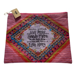 NWT Natural Life Recycled Zip Pouch 9x7 "Practice Gratitude..." Colorful - Picture 1 of 7