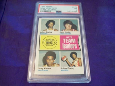 1974 TOPPS BASKETBALL #226 NEW YORK NETS TEAM LDRS WITH JULIUS ERVING PSA 7 - Image 1 of 2