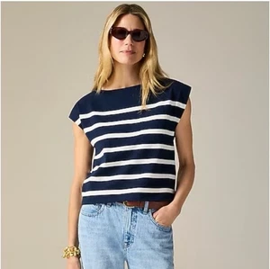 Neu mit Etikett J. Crew Medium neu Mariner Jersey U-Boot-Ausschnitt Muskel T-Shirt Streifen marineblau - Bild 1 von 6