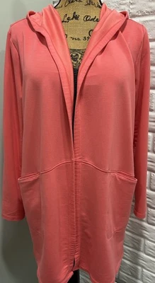 Skechers Long Cardigan SKECHLUXE Restful Hoodigan Hooded Coral Sz M French Terry - Image 1 of 4