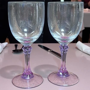 Cristal D'Arques Durand Lude Lilas Wine Glasses Lilac Stem Crystal Neodymium Two - Picture 1 of 4
