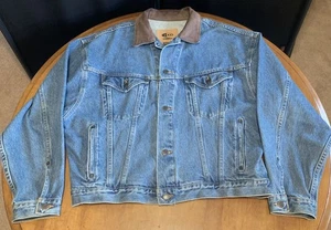 Vintage ID Wear Herren große blaue Jeans Jeansjacke Lederkragen Made in Canada - Bild 1 von 14