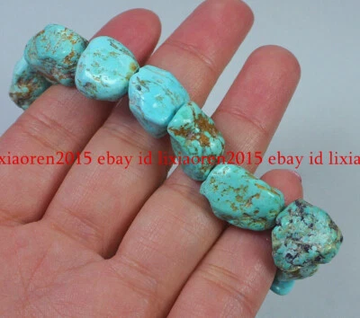 Huge 15x20mm Natural Irregular Green Turquoise Gems Elastic Bracelet 7.5" AAA+ - Image 1 of 4