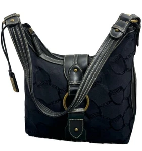 Chaps Signature Logo Jacquard Leather Hobo Shoulder Bag Black Designer Style - Picture 1 of 18