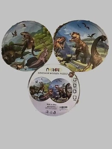 NEW Dinosaur Wooden Puzzles for Kids Ages 3-8, Natural Wood Dinosaur Set of 2 - Picture 1 of 3