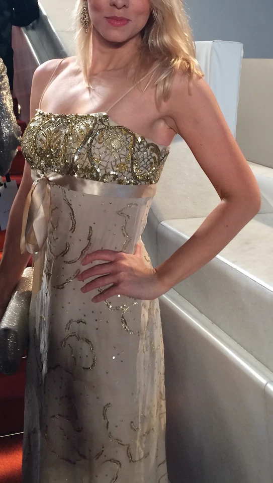 Oscar de la Renta Gold Silk Embroidered Evening Gown UK 10 / US 8 – Runway 2007 - Image 1 of 4