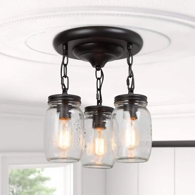 Mina Coastal 10 in. 3-Light Oil-Rubbed Bronze Semi-Flush Mount Light by LNC - Image 1 of 4