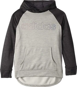 adidas Girl's Youth Color Block Hooded Sweatshirt, Black Heather - Picture 1 of 4