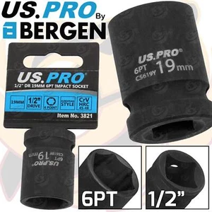 US PRO 19mm Shallow Impact Socket 1/2" Drive 19mm 6 Point Single Hex Impact CR-V - Picture 1 of 5