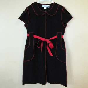 Beebop & Wally NYC Black Red Belted Retro Felted 50s Style Dress Women's sz L - Picture 1 of 4