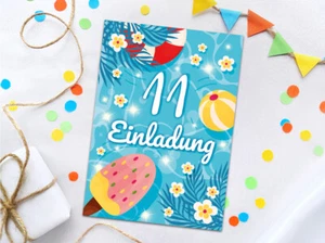 Einladungskarten zum 11 Kindergeburtstag Schwimmbad elfte Geburtstag Pool-Party - Bild 1 von 4