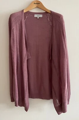 Next Mauve Thin Knit Open Front Linen Blend Cardigan Size 6 - Image 1 of 4