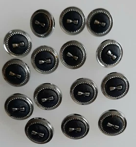 8 x 16mm large Silver and Black Plastic Shank Buttons - K21129B - Picture 1 of 1
