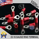 1000 PACK 22-16 Gauge #8 Stud Insulated Vinyl Ring Terminals Tin Copper Core US