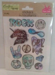NEW Crafter's Square 11pc Puffy Stickers Paper Crafts *Peace*Rock*GRL PWR* - Picture 1 of 2