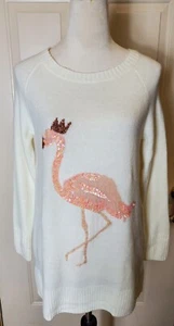 Maglione Lauren Conrad colore panna con paillettes fenicottero tg.Sm nuovo con etichetta morbido accogliente - Foto 1 di 16