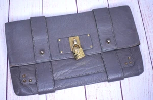 Marc Jacobs Pad Lock Gray Textured Embossed Leather Large Clutch Purse Hand Bag - Picture 1 of 20