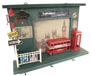 UK Double Decker London England Bus Metal Model Bottle Opener Key Holder Rack - Picture 1 of 12