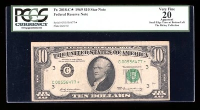 DBR 1969 $10 FRN Philadelphia STAR Fr. 2018-C* PCGS App VF-20 Serial C00556477* - Image 1 of 2