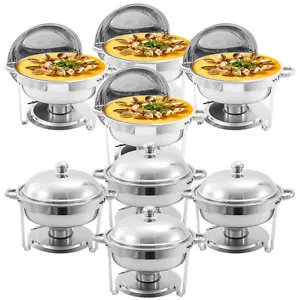 Chafing Dish Buffet Set 8 Pack, Stainless Steel Chafing Dishes 6QT Round - Picture 1 of 7