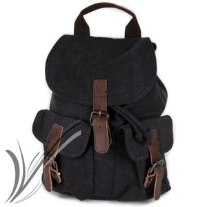 Zaino canvas nero uomo da donna vintage tela gita zainetto viaggio montagna mare - Foto 1 di 3