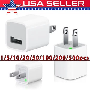 White 1A USB Power Adapter AC Home Wall Charger US Plug FOR iPhone 5 6 7 8 LOT - Picture 1 of 11