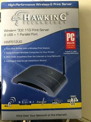 Hawking HWPS12UG Wireless G Print Server - 2 USB/1 Parallel Ports 802.11g (New) - Image 1 of 2