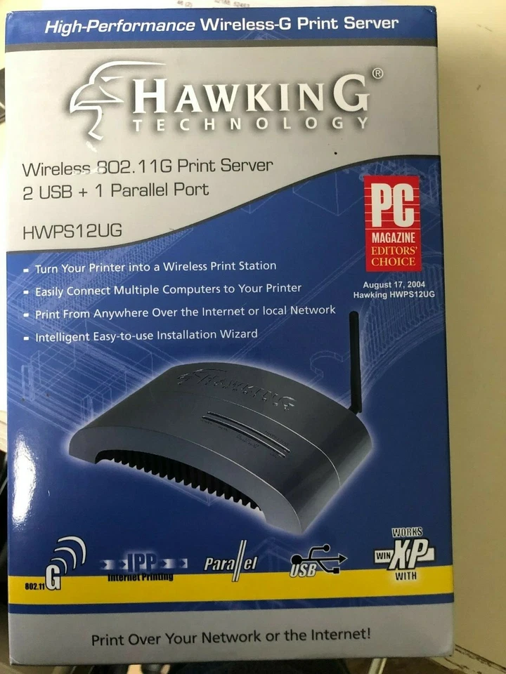 Hawking HWPS12UG Wireless G Print Server - 2 USB/1 Parallel Ports 802.11g (New) - Image 1 of 2
