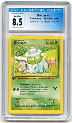 CGC 8.5 NM/MINT+ German Bulbasaur / Bisasam Base 1st Edition Pokemon 44/102  -11 - Image 1 of 2