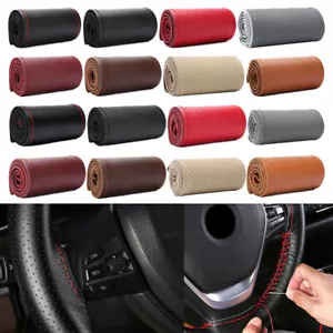 Cubierta de cuero genuino para volante de automóvil hágalo usted mismo con punto envolvente para 15"/15 pulgadas automático - Imagen 1 de 38