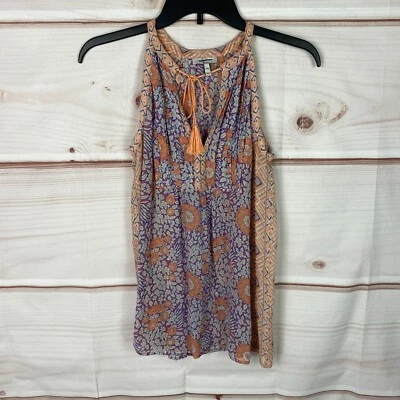 JOIE Top Womens XXS Orange Silk Blouse Tie Neck Sleeveless Floral Geometric Tank - Image 1 of 4