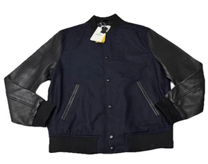 Mens Medium “H&M Edition” Wool and Genuine Leather Jacket Baseball Bomber NWT - Picture 1 of 13
