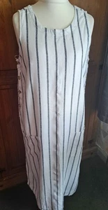 A White Striped Dress with Linen by M&S Size 14 - Picture 1 of 3