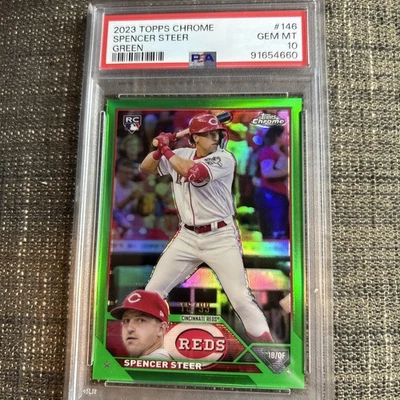 Spencer Steer 2023 Topps Chrome Green Refractor 16/99 PSA 10 Mint Rookie RC - Image 1 of 3