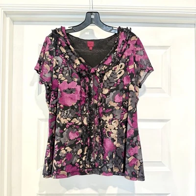 Blusa Top Para Mujer Colección 212 Talla XL Malla Volantes Oscuro Floral Romántico Y2K Foto 1 de 4