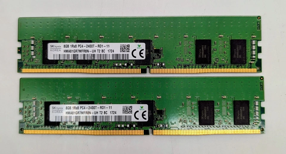 LOT OF 2 HMA81GR7MFR8N-UH HYNIX 8GB 1RX8 DDR4 2400Mhz PC4-2400T SERVER MEMORY - Image 1 of 1