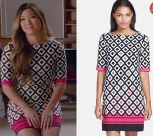 Eliza J Women's Dress Size 8 White Pink Black Shift Half Sleeve Lined Stretch - Picture 1 of 10