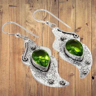 Peridot Gemstone 925 Sterling Silver Earring 2.4" o625 - Image 1 of 4