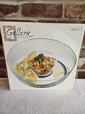 Luigi Bormioli 2 Pc Bowl Chip-n-Dip Set Clear W Box 11" Party Glass Tray Italy - Image 1 of 4