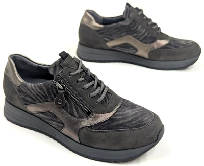 Zapato Waldlaufer Gris Cebra Gamuza Cuero Encaje Cremallera Mujer Reino Unido 4.5 (US 7) Ancho H Foto 1 de 4