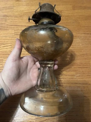 NO2 Buenas amas de casa antiguo 1900 riverside 8 paneles pedestal lámpara de aceite vidrio Foto 1 de 4