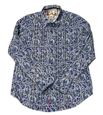 Robert Graham Men’s Large Stripe Paisley Abstract Flip Cuff Button Up Shirt - Image 1 of 4
