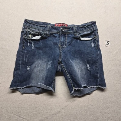 Pantalones Cortos de Jean Vaqueros Rojo Remache Enveje Bordado Bolsillo Adulto Mujer Talla 7 Foto 1 de 4