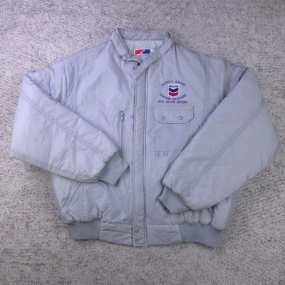 Vintage Swingster Jacket Mens XL Bomber Insulated Chevron Oil Logo Nylon Gray - Image 1 of 4