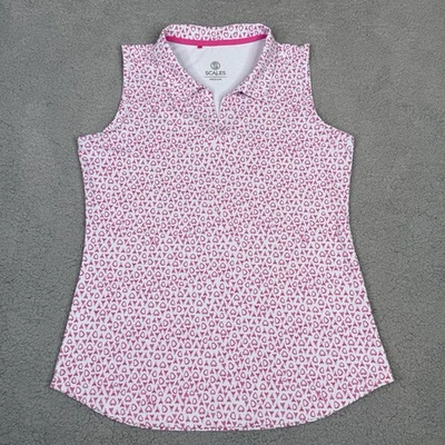Top de golf Scales para mujer grande blanco rosa mandíbulas estampado de tiburón polo sin mangas AOP Foto 1 de 4